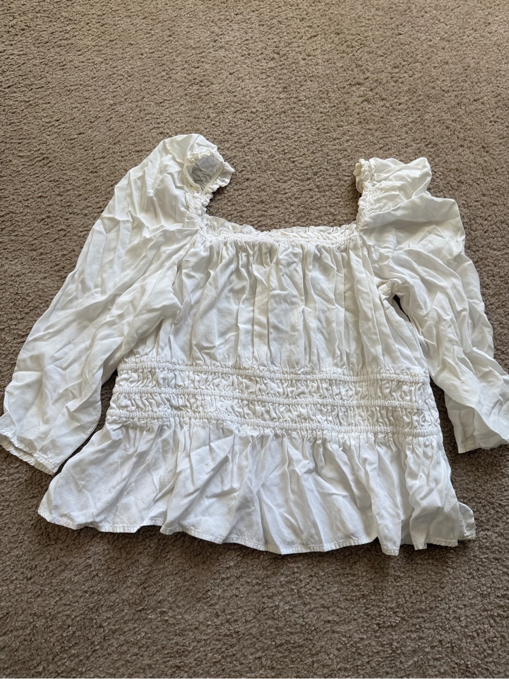 Express White Smocked Square-Neck Peasant Blouse